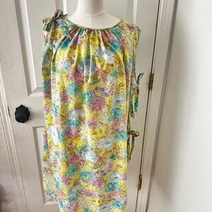 Vintage Floral Cotton Tunic Swim Cover-up Tunic Boho Cottagecore Tie Sides